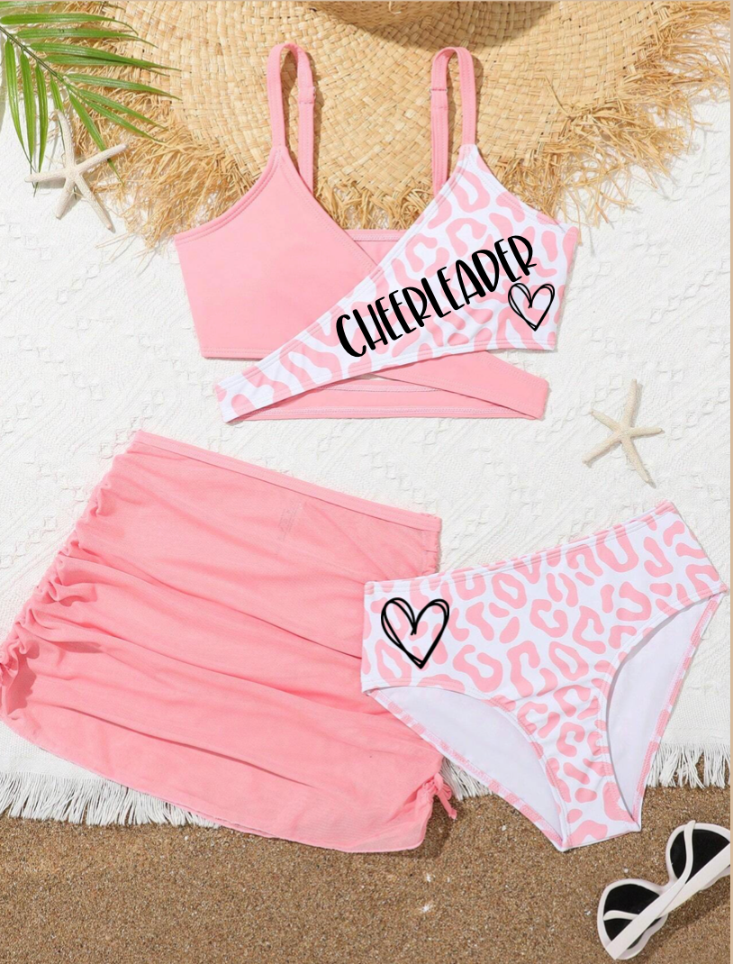 Cheerleader Spliced Leopard Print Bikini 3 pc