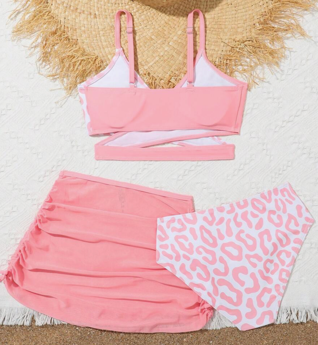 Cheerleader Spliced Leopard Print Bikini 3 pc