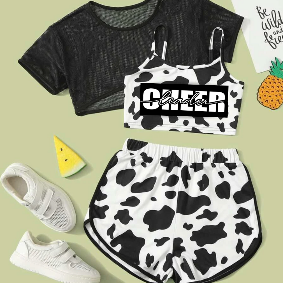 Set de práctica de 3 piezas CheerLeader con estampado de vaca