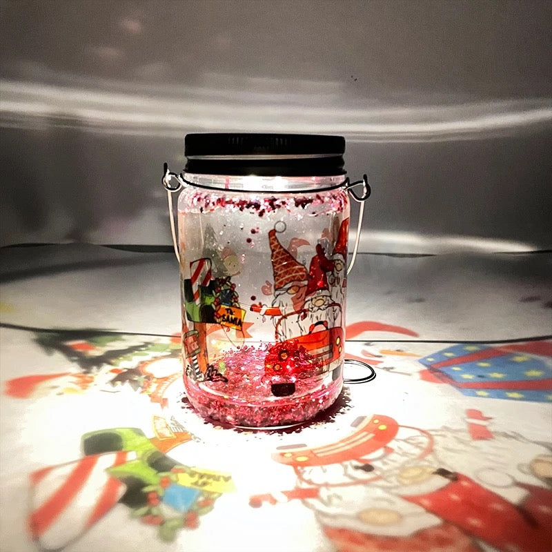 Taza de linterna de elfo brillante con sublimación en blanco de 11 oz | Lata de cerveza Snowglobe | Vidrio de doble pared de 11 oz | Vaso para lata de refresco con 2 tapas, gancho y pajita